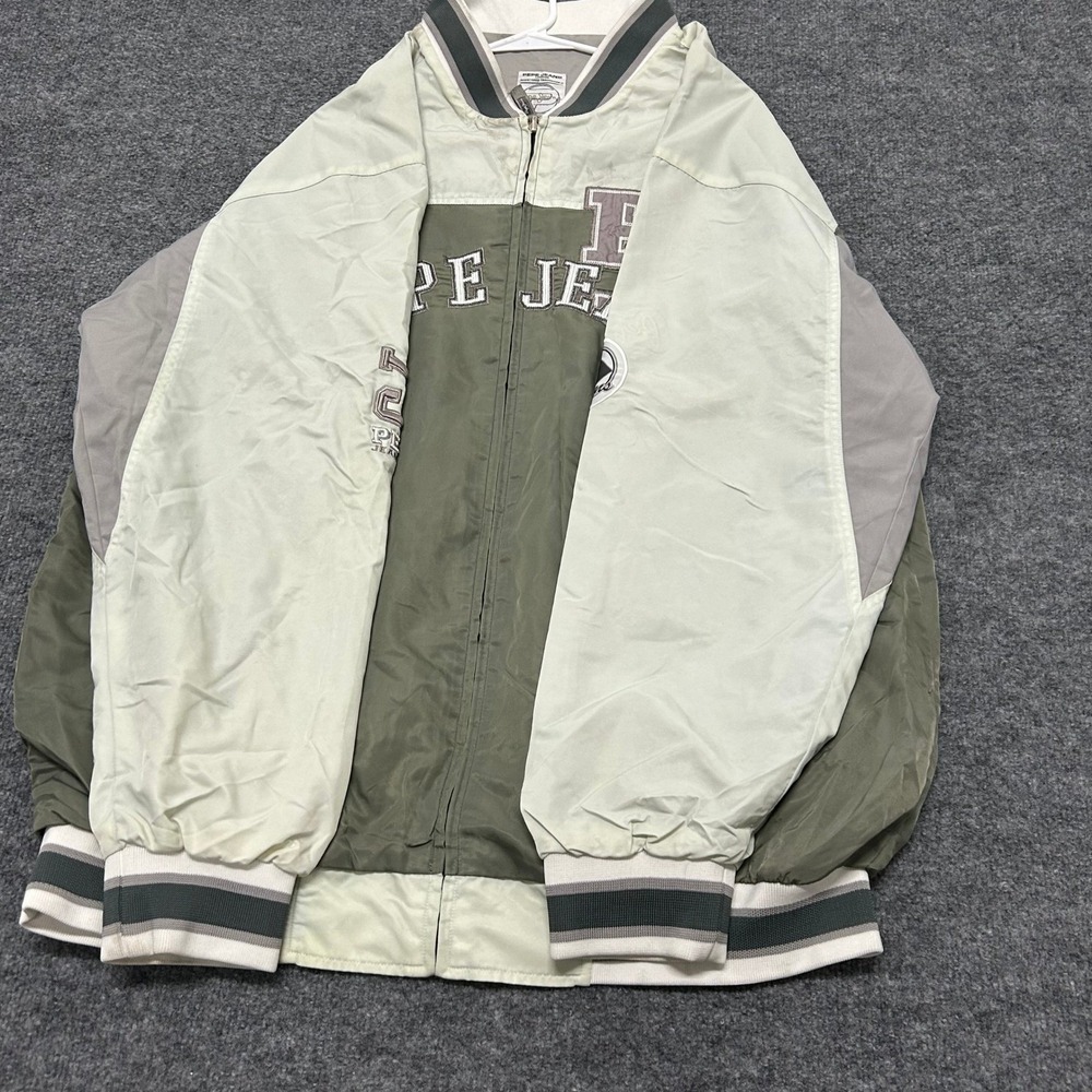 Pepe Jeans Jacket Mens Size XL Green Grey Colorblock Embroidered Bomber Zip Up